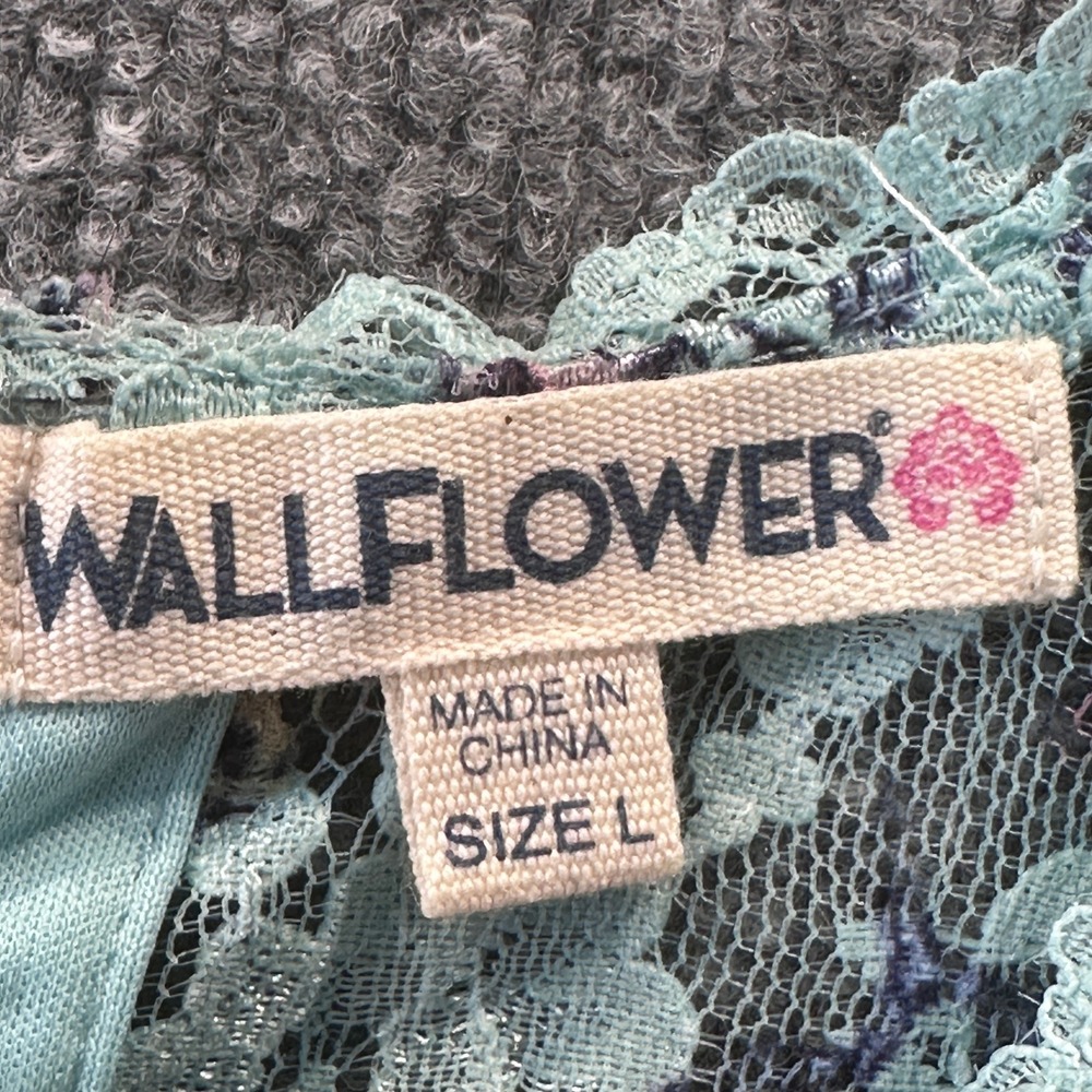 TWO Wallflower Sheer Lace Tank Blue Floral & Tan Lace Up Sz L Coquette Soft Girl - Picture 7 of 14